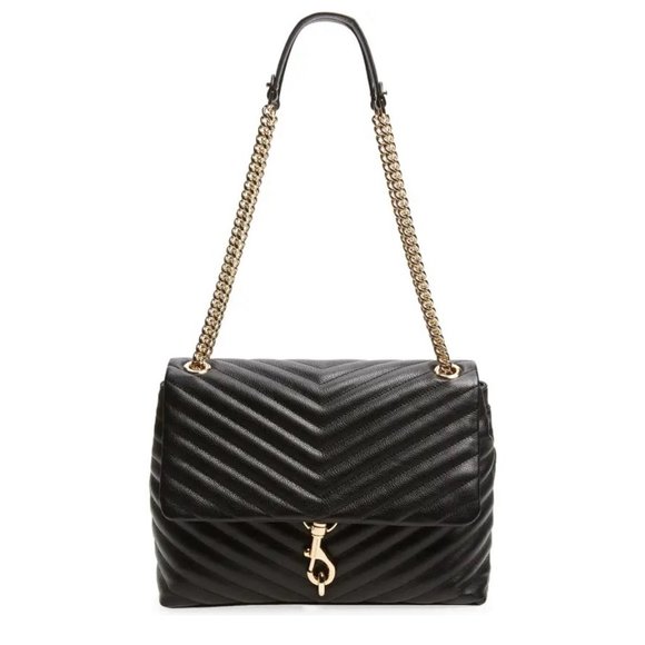 NWT Rebecca Minkoff Edie Medium Shoulder Crossbody Bag BLACK Gold AUTHENTIC - Picture 1 of 15
